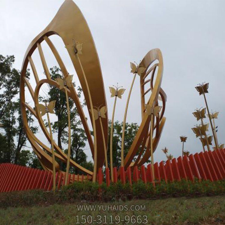 不锈钢镂空抽象大型蝴蝶花园草地摆件雕塑
