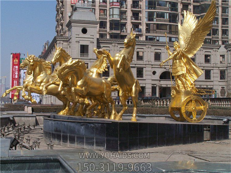 广场不锈钢喷金烤漆大型户外动物景观飞马雕塑