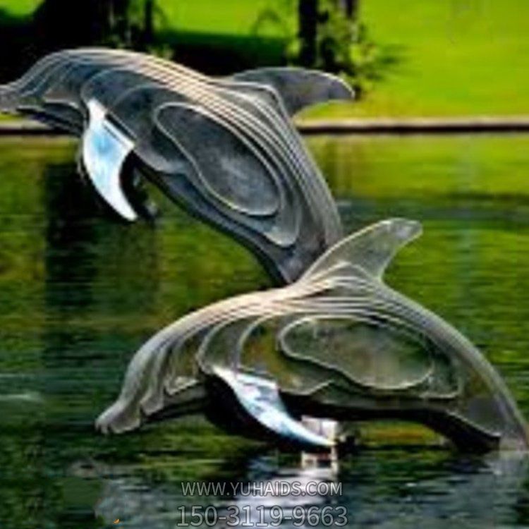不锈钢抽象户外水景跳跃的海豚景观摆件雕塑