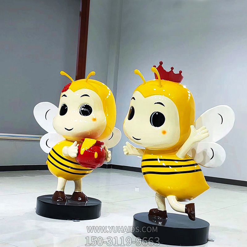 儿童学校操场创意戴王冠玻璃钢蜜蜂雕塑