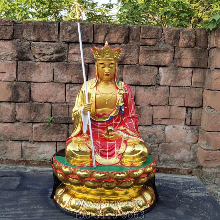 玻璃钢漆金地藏菩萨像雕塑