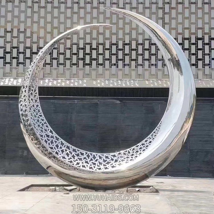 不锈钢镂空抽象创意镜面圆环雕塑