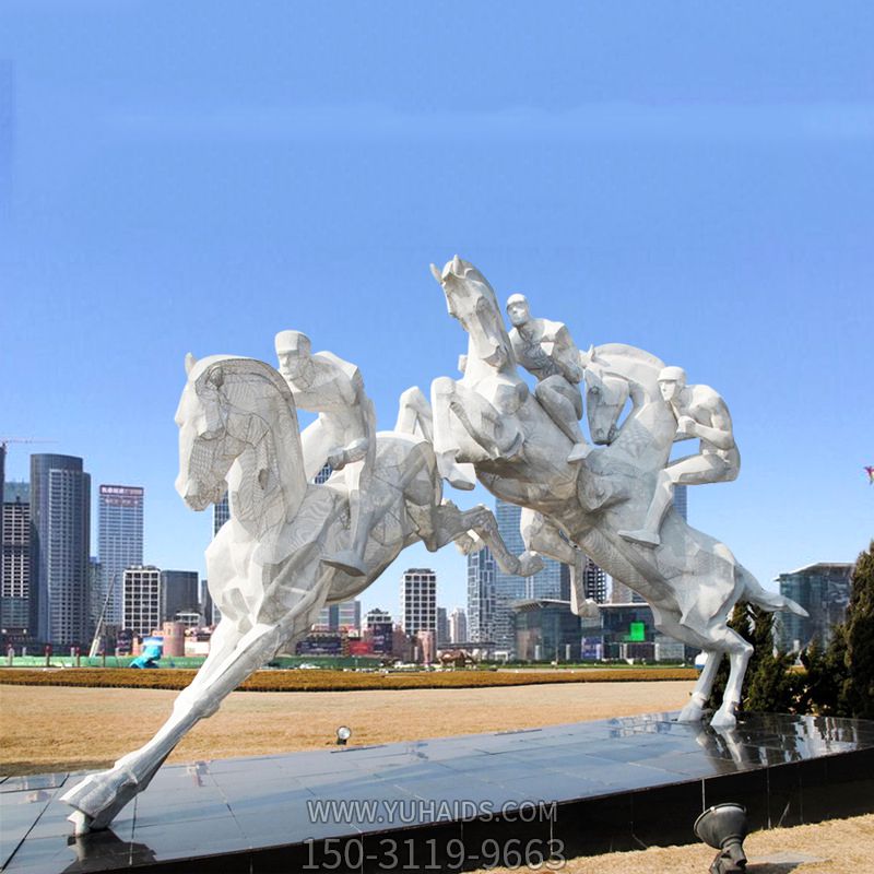 城市广场摆放骑马比赛人物运动主题玻璃钢雕塑