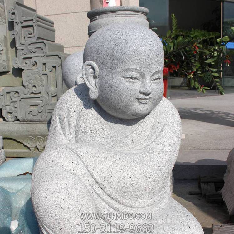 景区天然砂岩花岗岩雕刻小沙弥小和尚座雕像雕塑