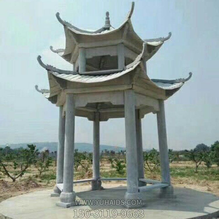 园林户外景区大型两层中式六角凉亭雕塑