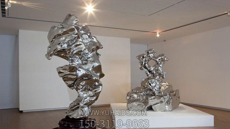 室内创意摆件不锈钢镜面抽象太湖石雕塑