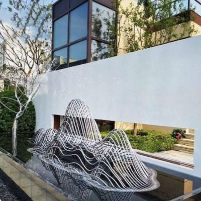 创意不锈钢镂空假山别墅水池景观摆件雕塑