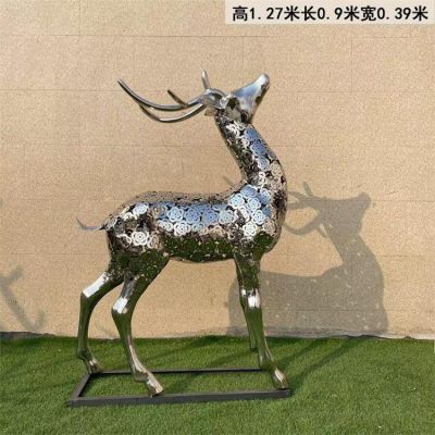 不锈钢创意镜面雕花梅花鹿摆件