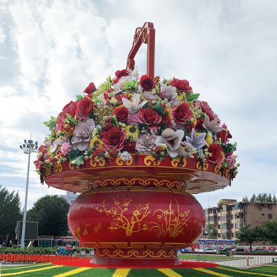喜迎国庆天安门玻璃钢大花篮雕塑
