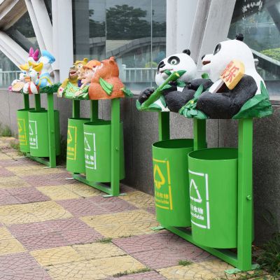 游乐场摆放卡通玻璃钢垃圾桶雕塑