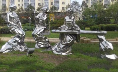 不锈钢创意抽象弹古筝的人文景观弹雕塑