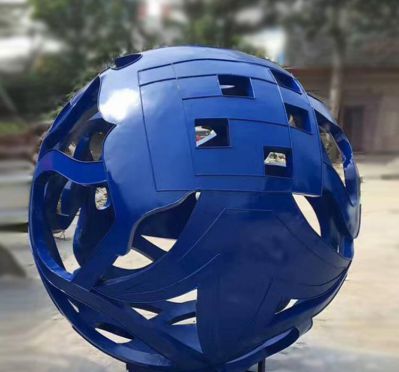 公园创意不锈钢蓝色镂空球雕塑