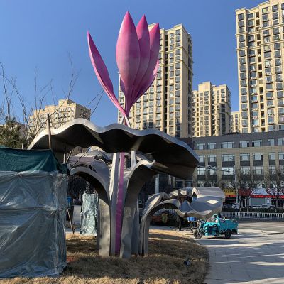 城市路政装饰雕塑，不锈钢花朵景观雕塑