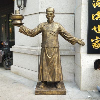 饭店火锅店铺门口迎宾玻璃钢仿铜人物雕塑