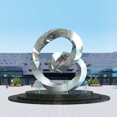 车站机场户外广场喷泉水景抽象不锈钢异性几何圆环