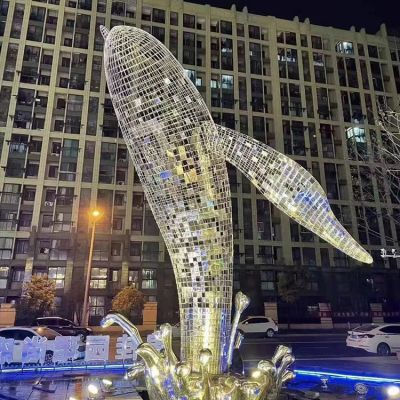 不锈钢鲸鱼，大型铁艺镂空网格鲸鱼水景装饰景观