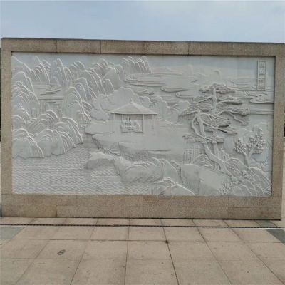 大理石浮雕中式山水画庭院影壁墙壁画