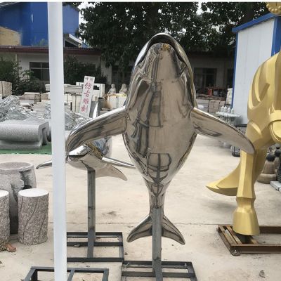 不锈钢白钢户外广场水景动物摆件海豚雕塑