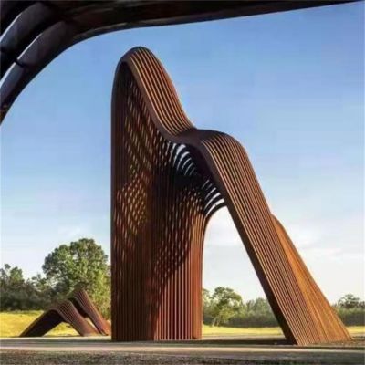 公园摆放大型耐候钢镂空假山拱门景观雕塑