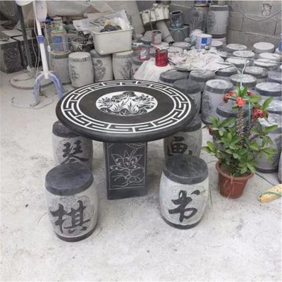 大理石石雕花纹石桌石凳雕塑