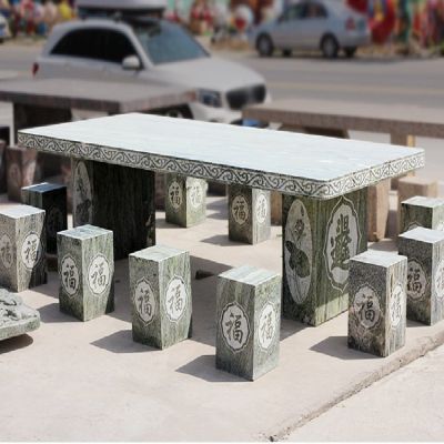 大理石石雕园林大型长方形浮雕创意石桌石凳