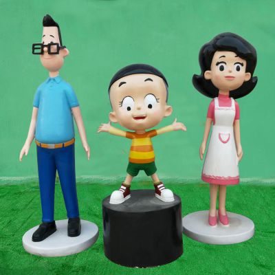 游乐园大头儿子一家彩绘玻璃钢卡通人物雕塑