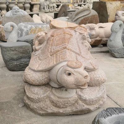 公园大理石石雕创意背着青蛙的乌龟雕塑