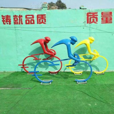 户外校园不锈钢骑自行车的抽象人物雕塑
