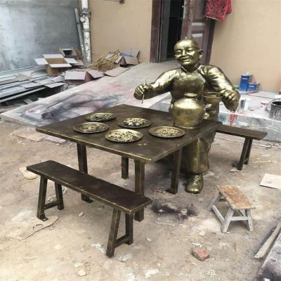 户外园林玻璃钢仿铜吃火锅的人物雕塑摆件
