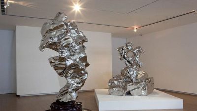 室内创意摆件不锈钢镜面抽象太湖石雕塑