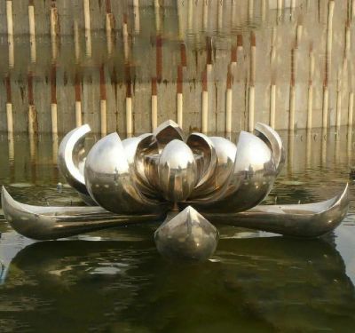 池塘公园不锈钢艺术荷花雕塑