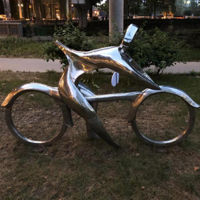 不锈钢骑车人物雕像公园广场绿地点缀金属创意小品