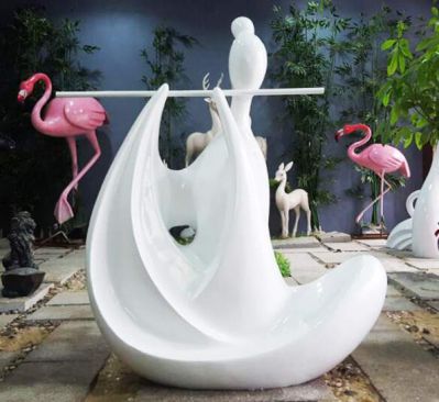 玻璃钢抽象白色吹笛子人物雕塑喷泉景观摆件