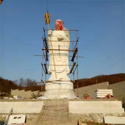 手持金漆禅杖的汉白玉大理石地藏菩萨石雕塑像