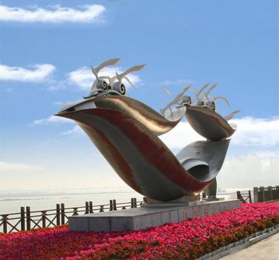 旅游景区摆放简约抽象启航不锈钢船雕塑