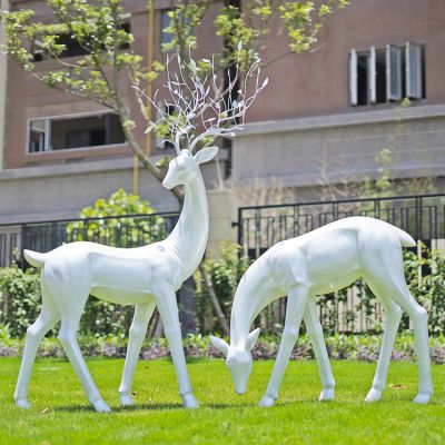 玻璃钢鹿雕塑 室外白鹿仿铜梅花鹿动物 抽象园林景观装饰摆件