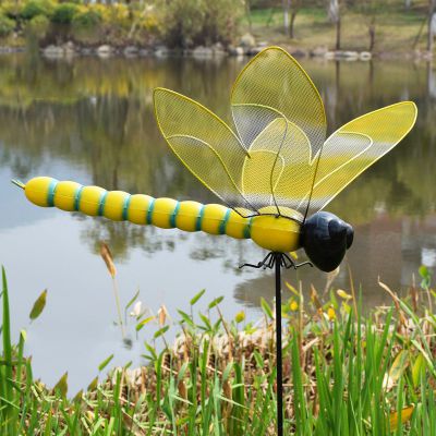海边庭院园林黄色玻璃钢蜻蜓雕塑