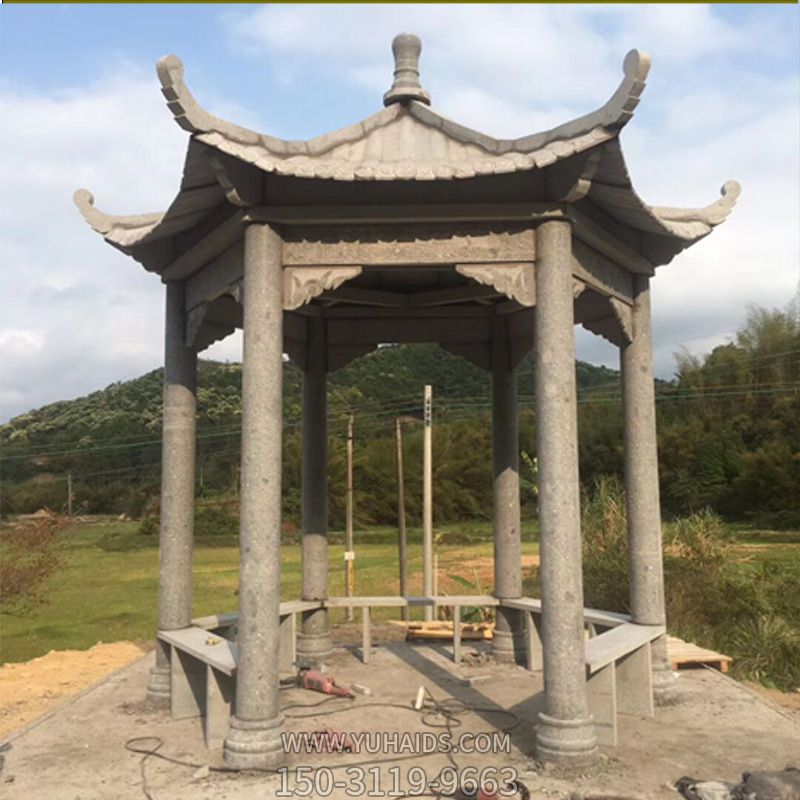 户外景区摆放六角仿古凉亭座椅雕塑