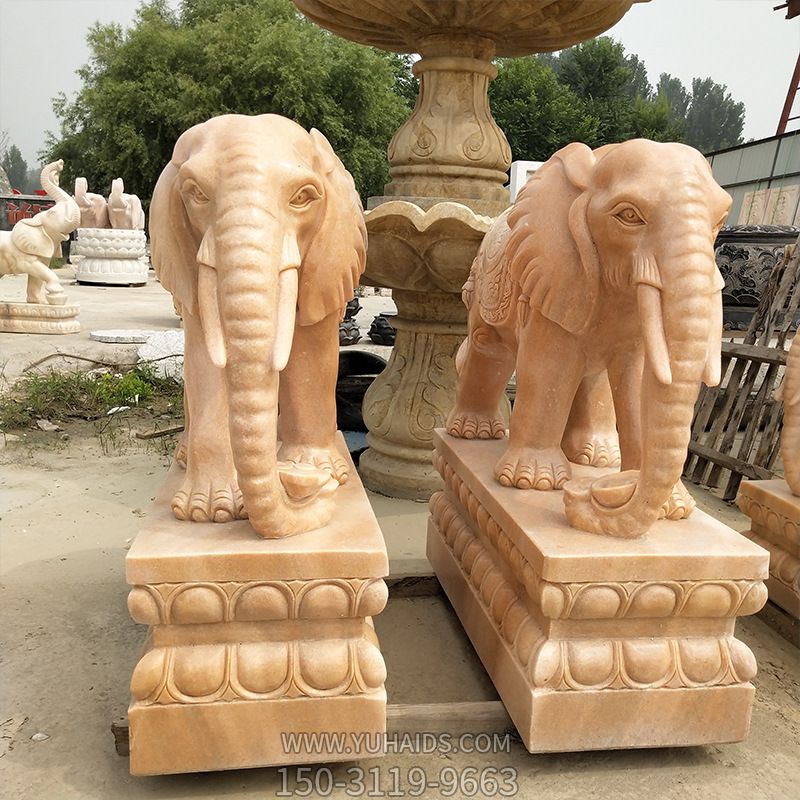 别墅景区创意黄蜡石石雕大象雕塑