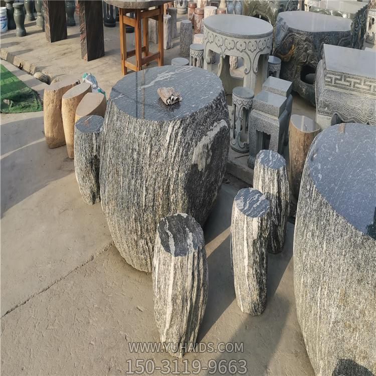天然石材花岗岩雕刻圆形石桌石凳公园摆件雕塑