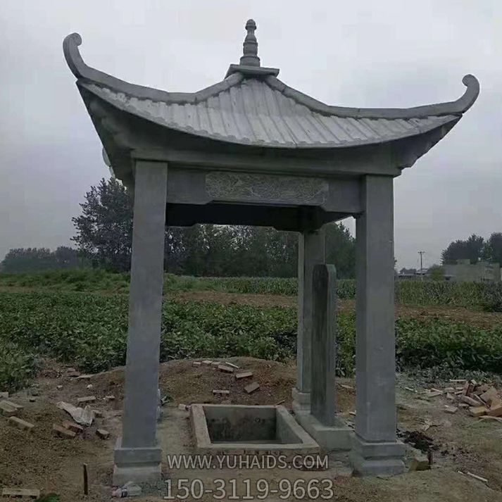 村庄简易青石仿古建筑凉亭雕塑