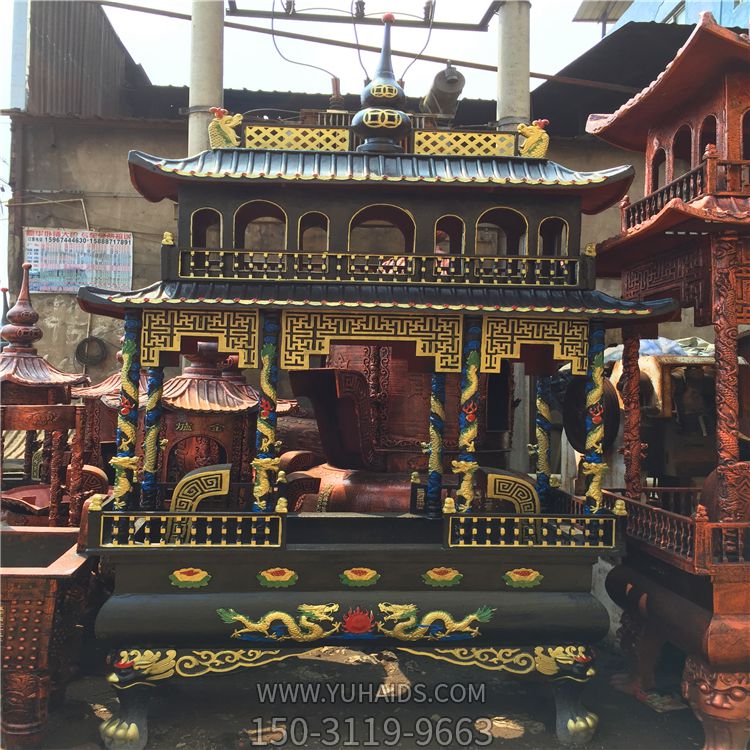 大型两层复旧宗祠祠堂铸铁香炉雕塑