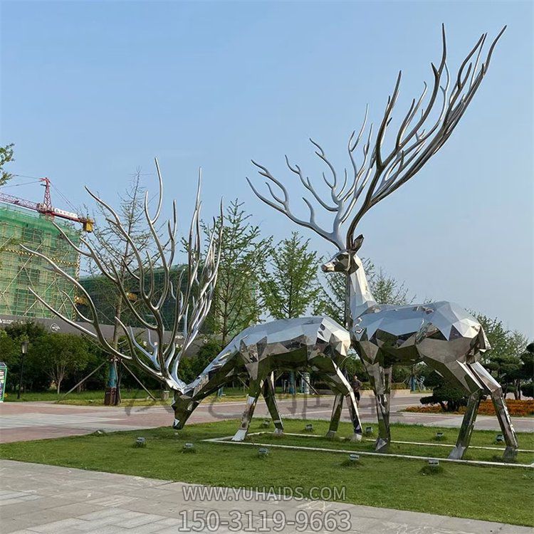 不锈钢镜面创意园林景观动物摆件梅花鹿雕塑