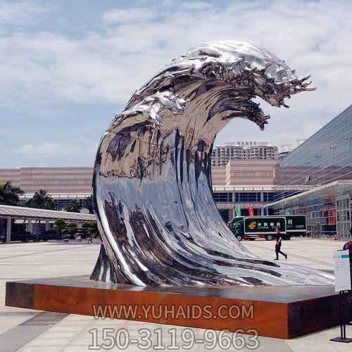 广场大型不锈钢镜面海浪雕塑