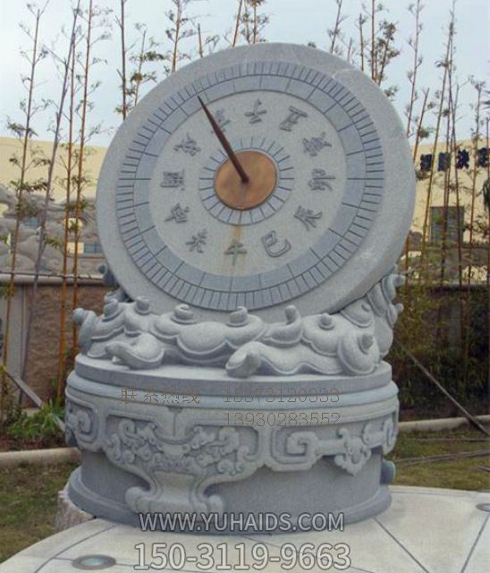 校园景区砂石石雕古代赤道式计时器日晷雕塑