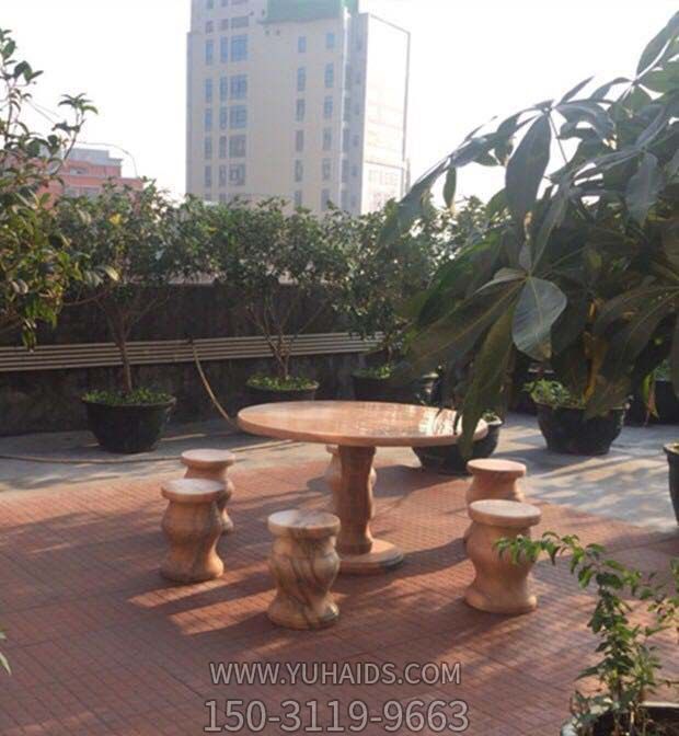 晚霞红圆桌凳小区庭院石雕雕塑