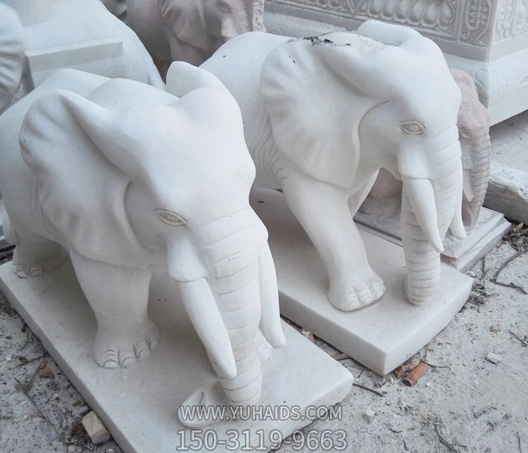 户外景区创意石雕汉白玉大象雕塑