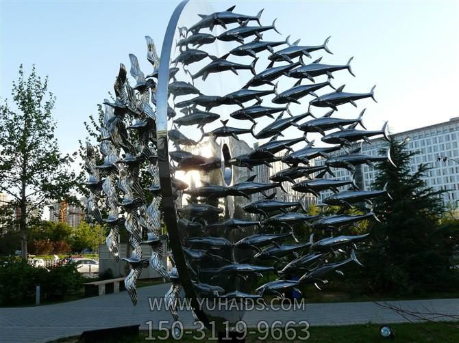 广场不锈钢创意鱼群雕塑