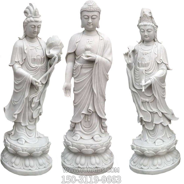 寺庙大型大理石石雕西方三圣雕塑