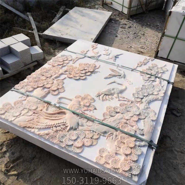 浮雕凤凰花朵大理石石雕庭院照壁壁画雕塑